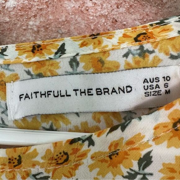 Faithfull The Brand Daphne Mini Flounce Dress Women’s 6 Yellow Ditsy Floral - Picture 6 of 10